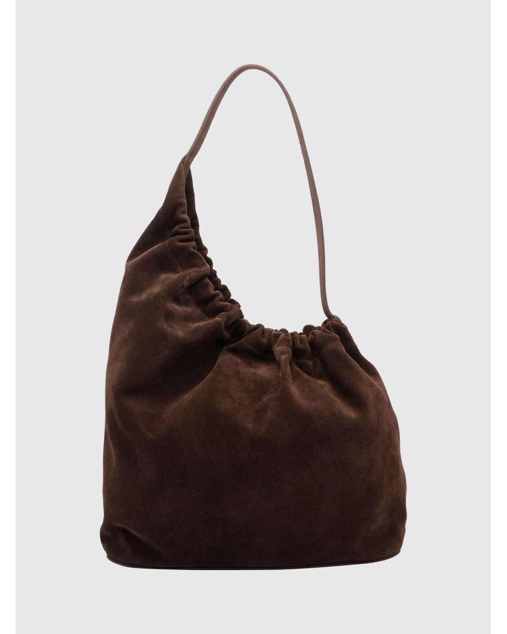Aesther Ekme Brown Asymmetrical Ruched Calfskin Shoulder Bag