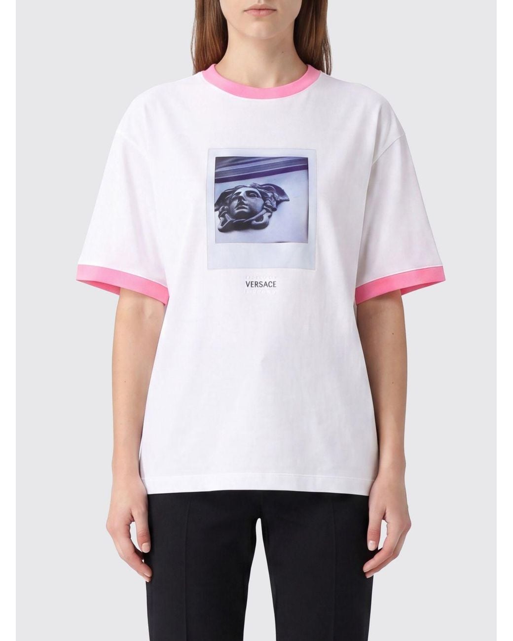 Versace White Medusa Graphic Print Cotton T-Shirt With Contrast Profiles