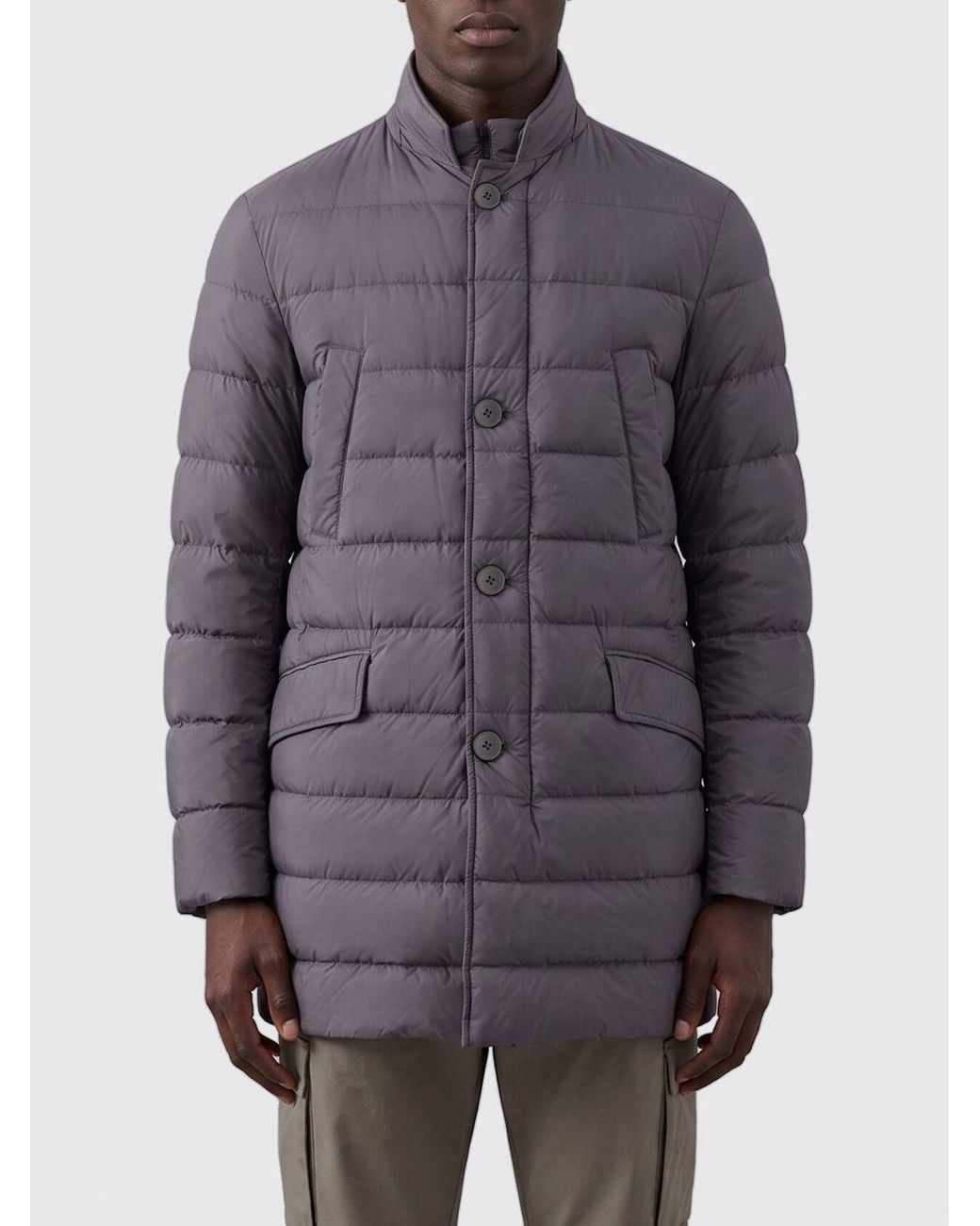 Herno Gray Long Quilted Nylon Puffer Coat With High Neck And Button Closure for men