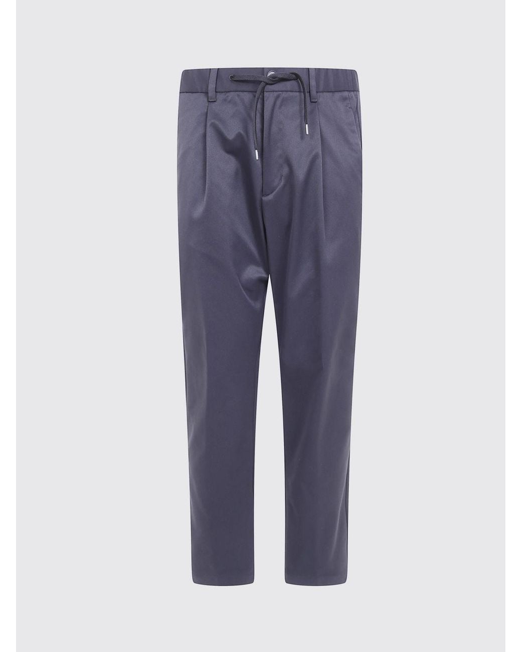 Herno Blue Slim Fit Cotton Trousers With Drawstring Waist And Belt Loops for men