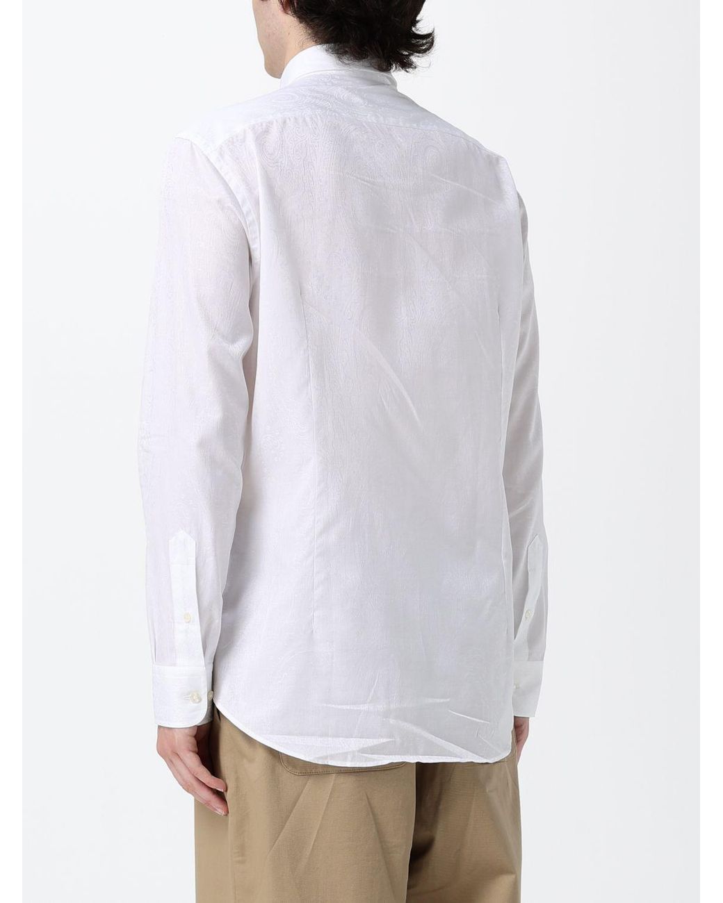 Etro White Long-Sleeved Cotton Poplin Shirt With A French Collar for men