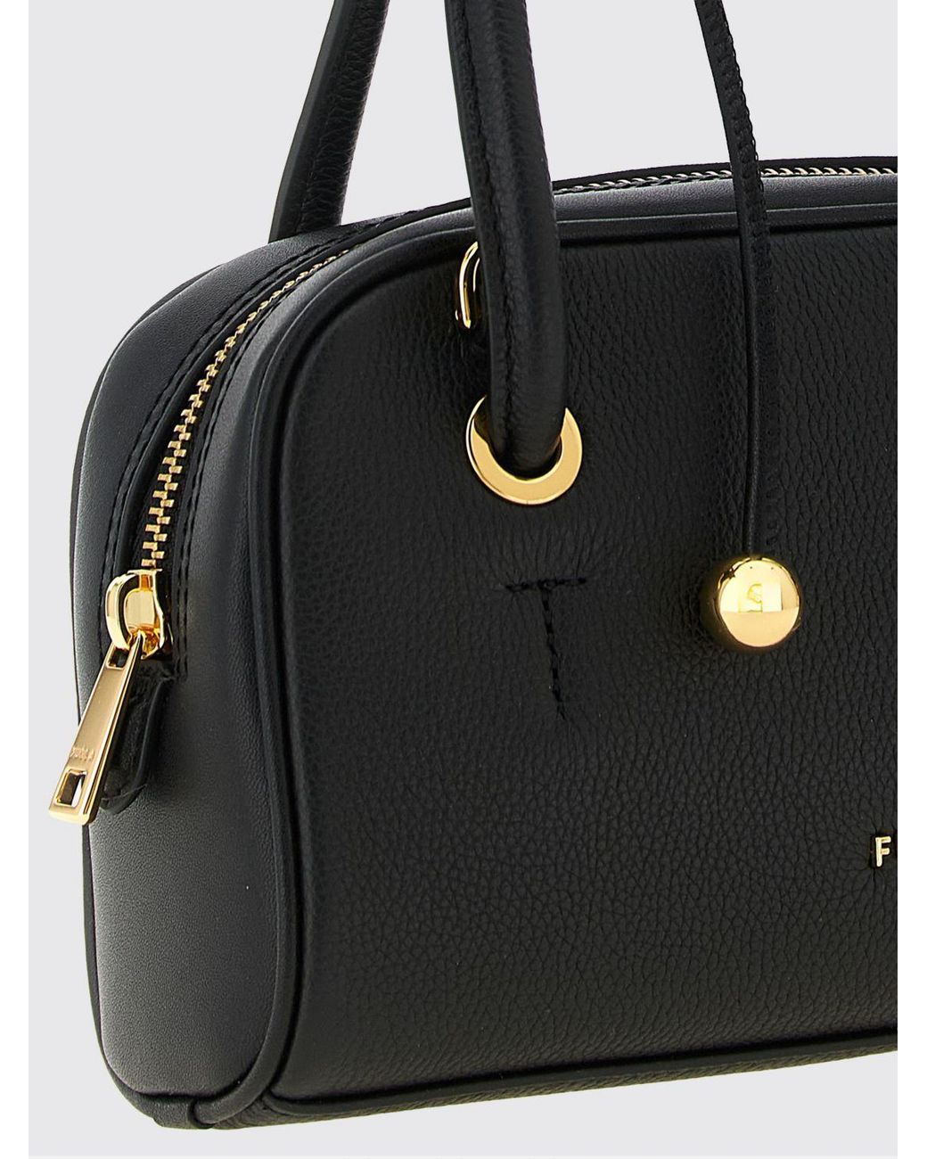 Furla Black Poppy Mini Full-Grain Leather Handbag With Double Handle And Shoulder Strap