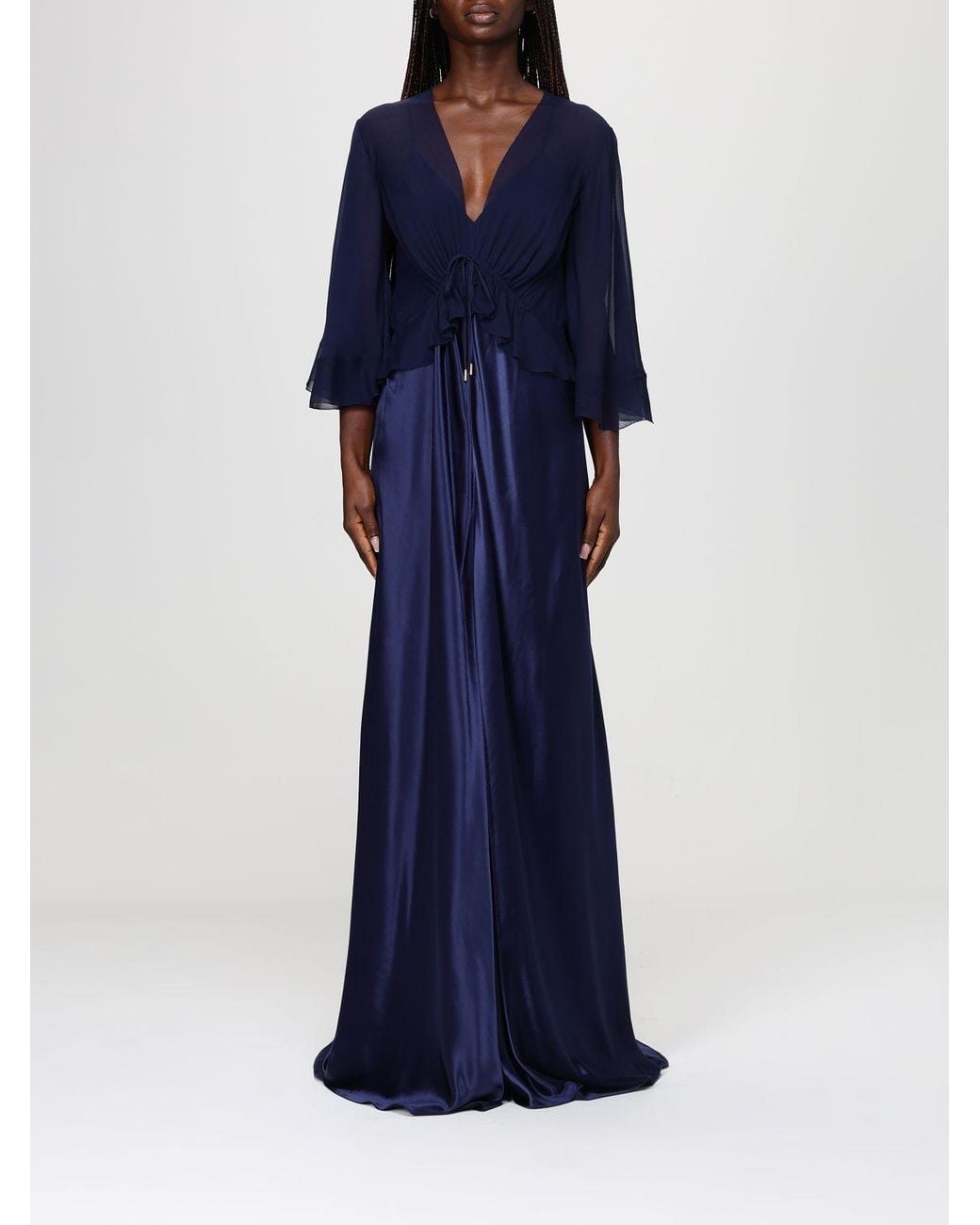 Alberta Ferretti Blue Long Satin Dress