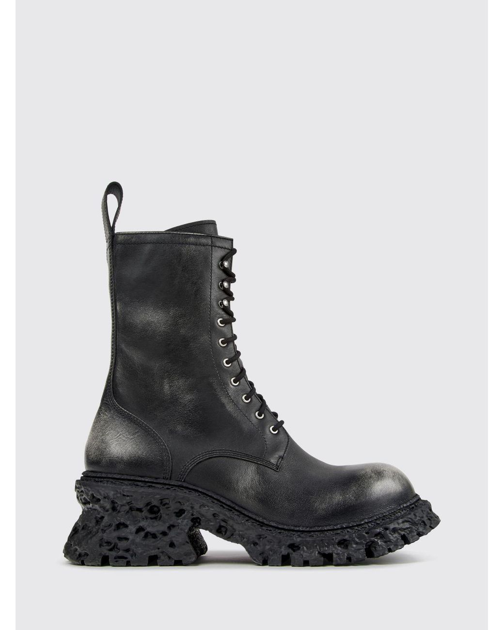 CAMPERLAB Black Terroso Aged-Effect Leather Combat Boots With A Side Zip for men
