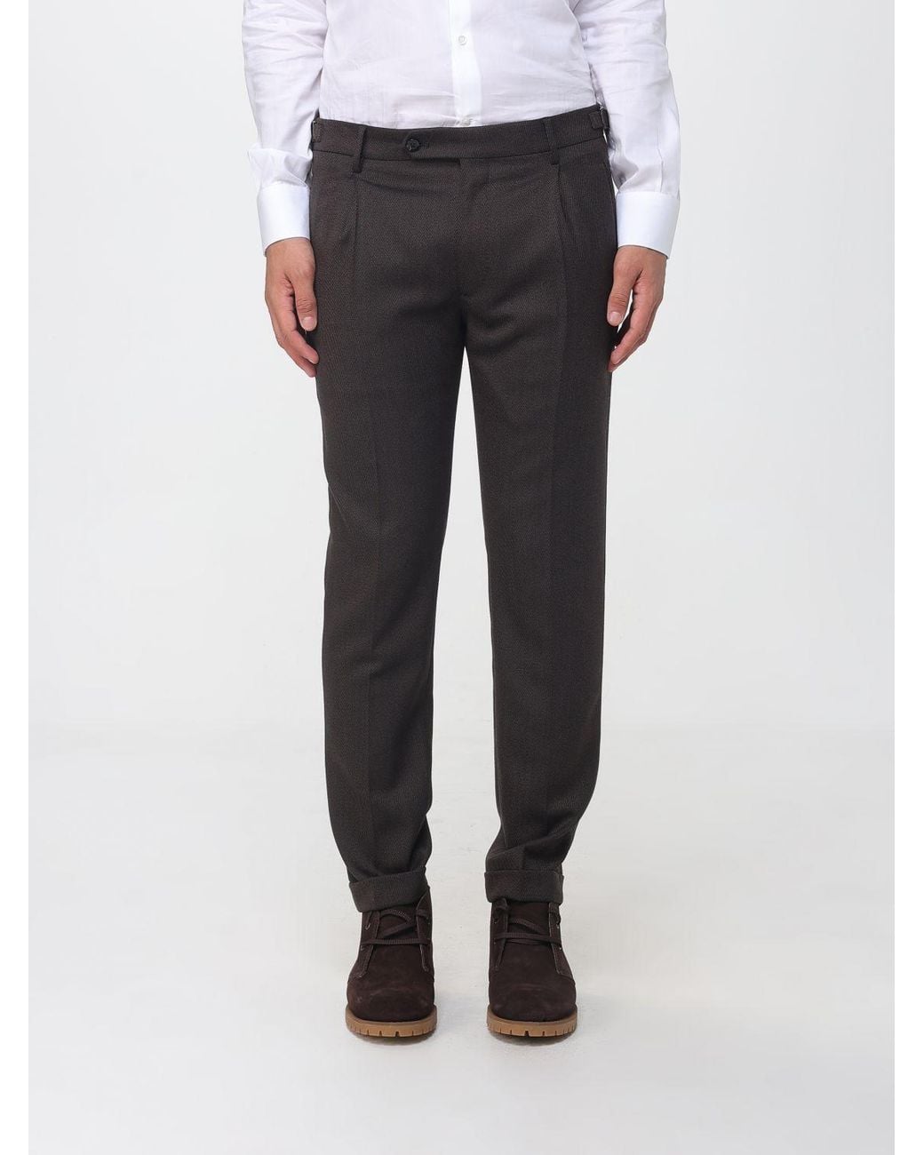 Berwich Gray Slim Fit Pleated Wool Chinos for men
