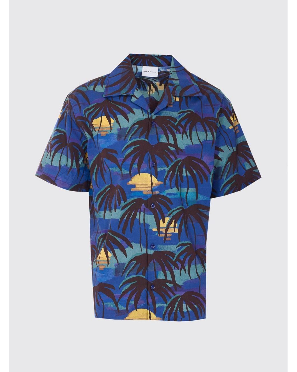 Drole de Monsieur Blue Printed Cotton Casual Shirt for men