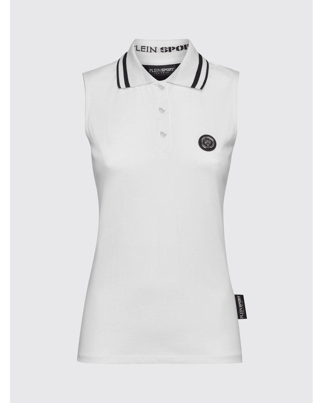 Philipp Plein White Sleeveless Cotton Polo Shirt With Striped Collar