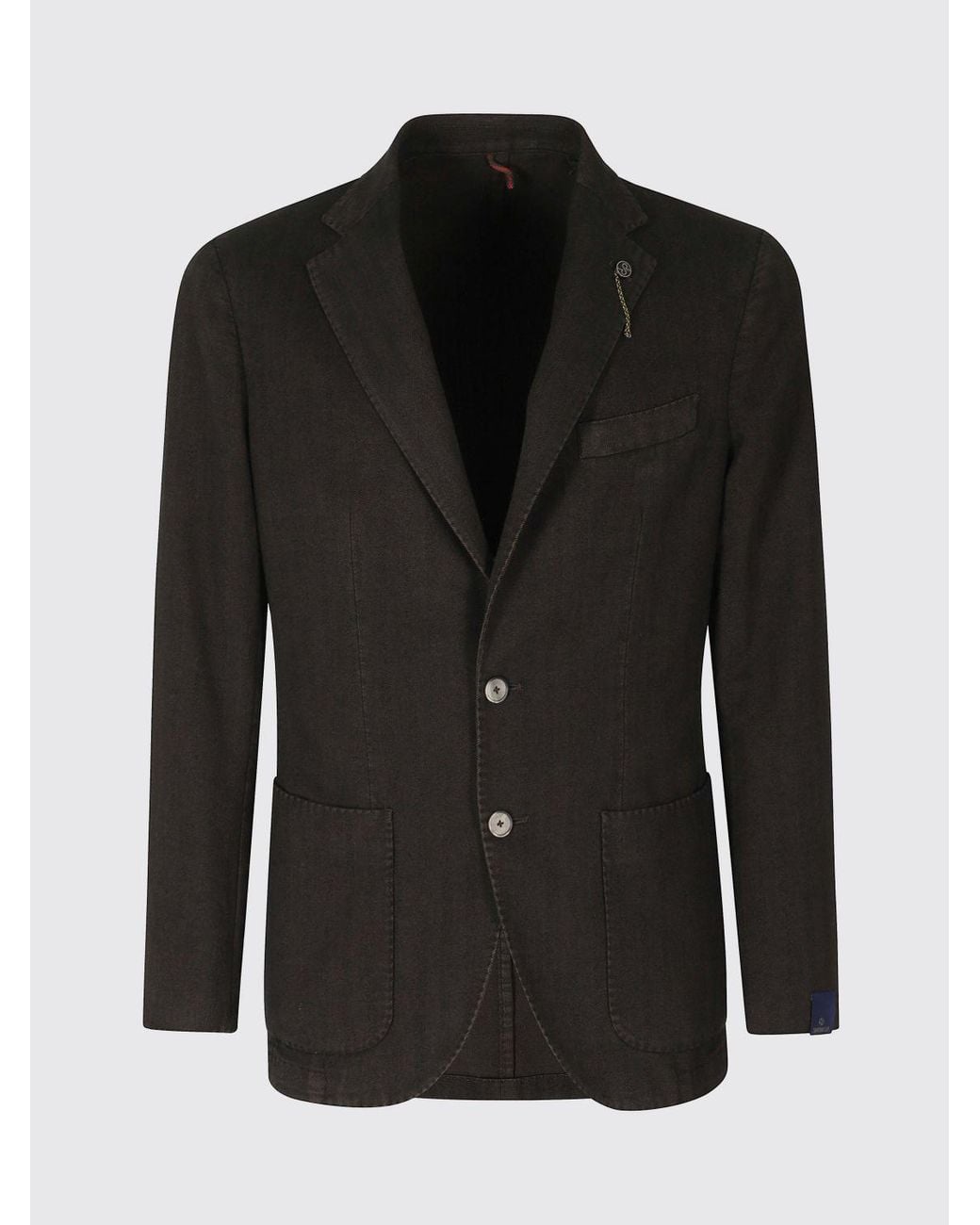 Santaniello Black Single-Breasted Cotton Blazer With Patch Pockets And Logo for men