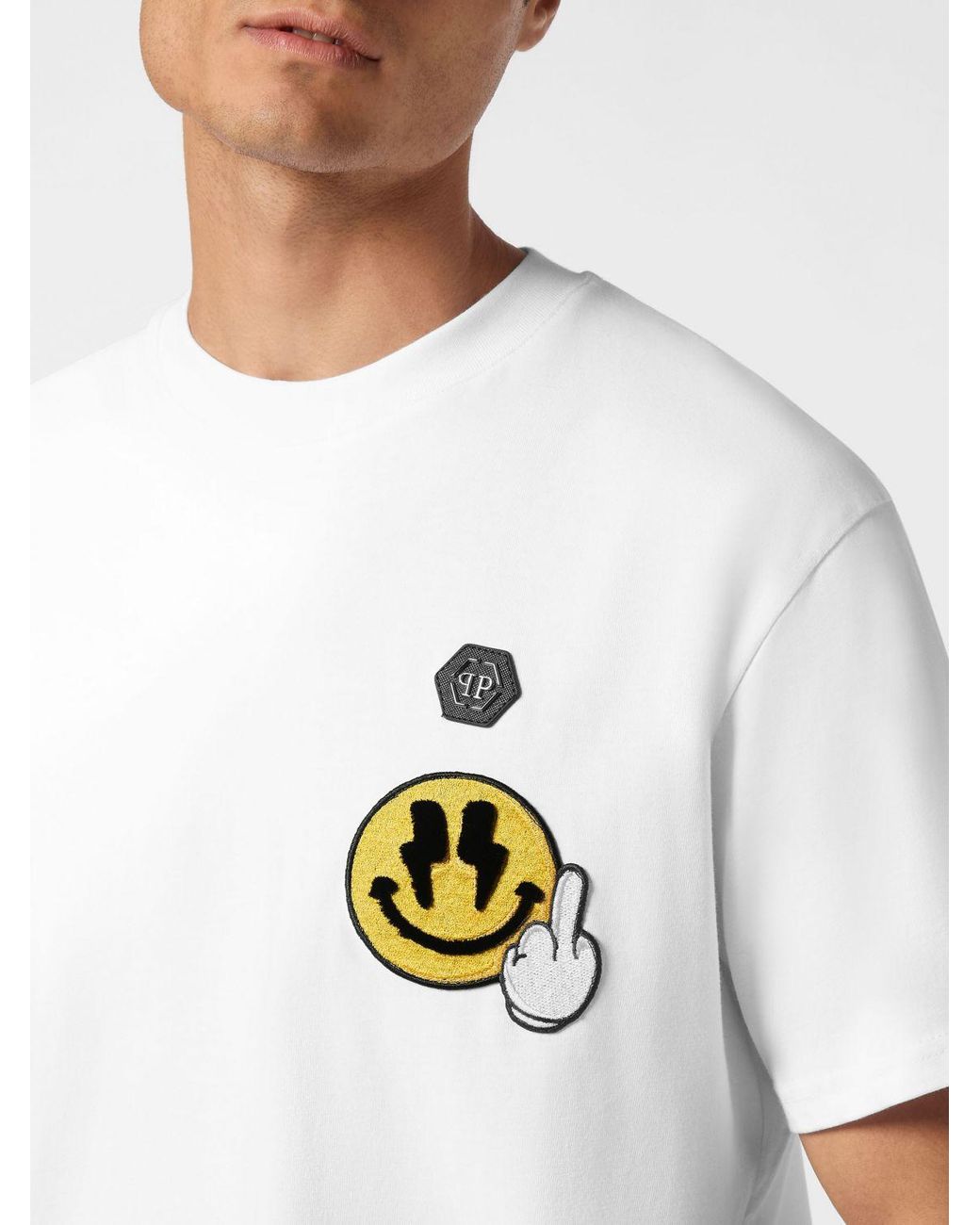 Philipp Plein White Cotton Jersey T-Shirt With Hexagon Logo Patch for men