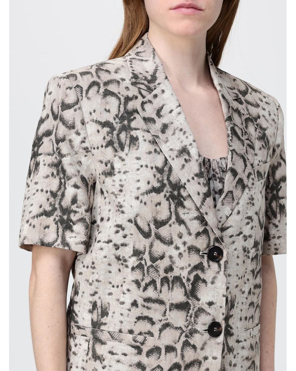 Pinko Natural Brindisi Snake Print Viscose And Linen Blazer