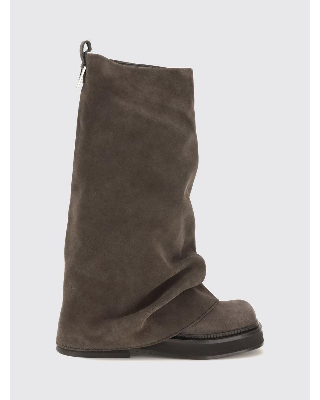 The Attico Brown Draped Suede Calf-High Boots With Low Heel