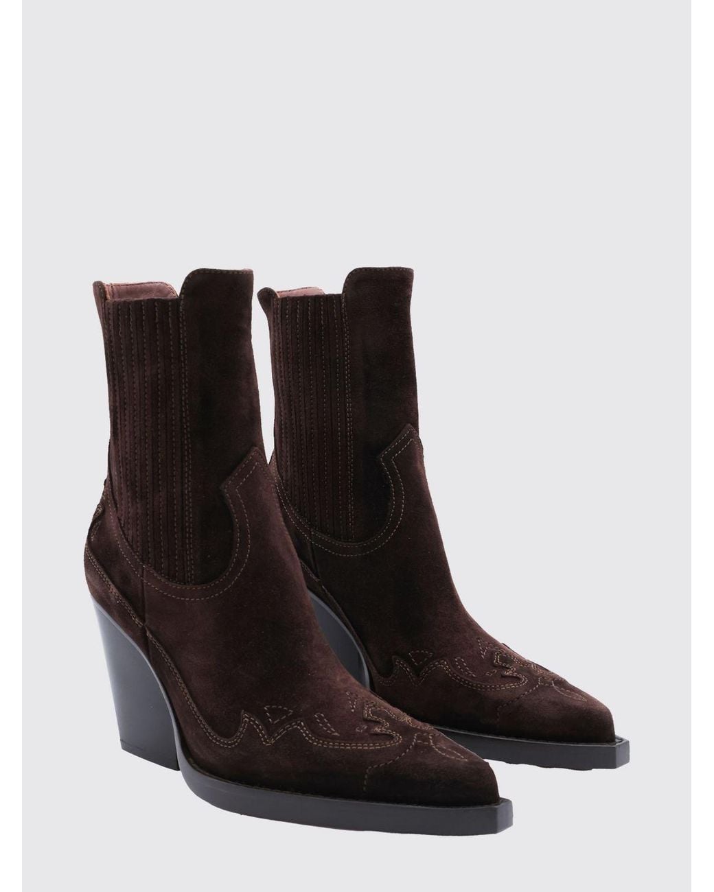 Paris Texas Brown Dallas Suede Western Ankle Boots With High Flared Heel