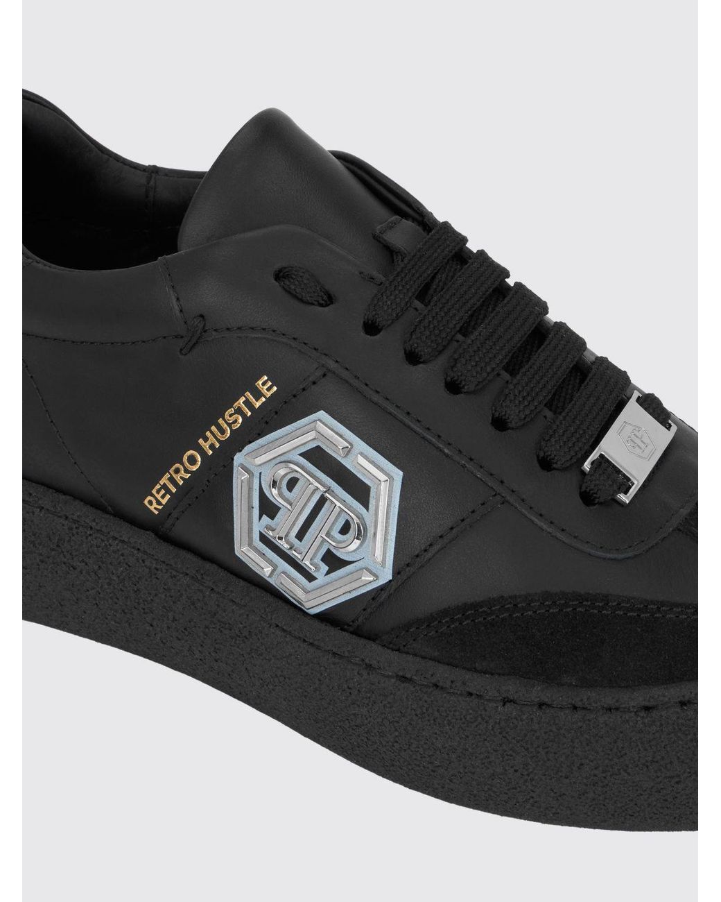 Philipp Plein Black Retro Hustle Monogram Leather Low-Top Trainers With Platform Sole for men