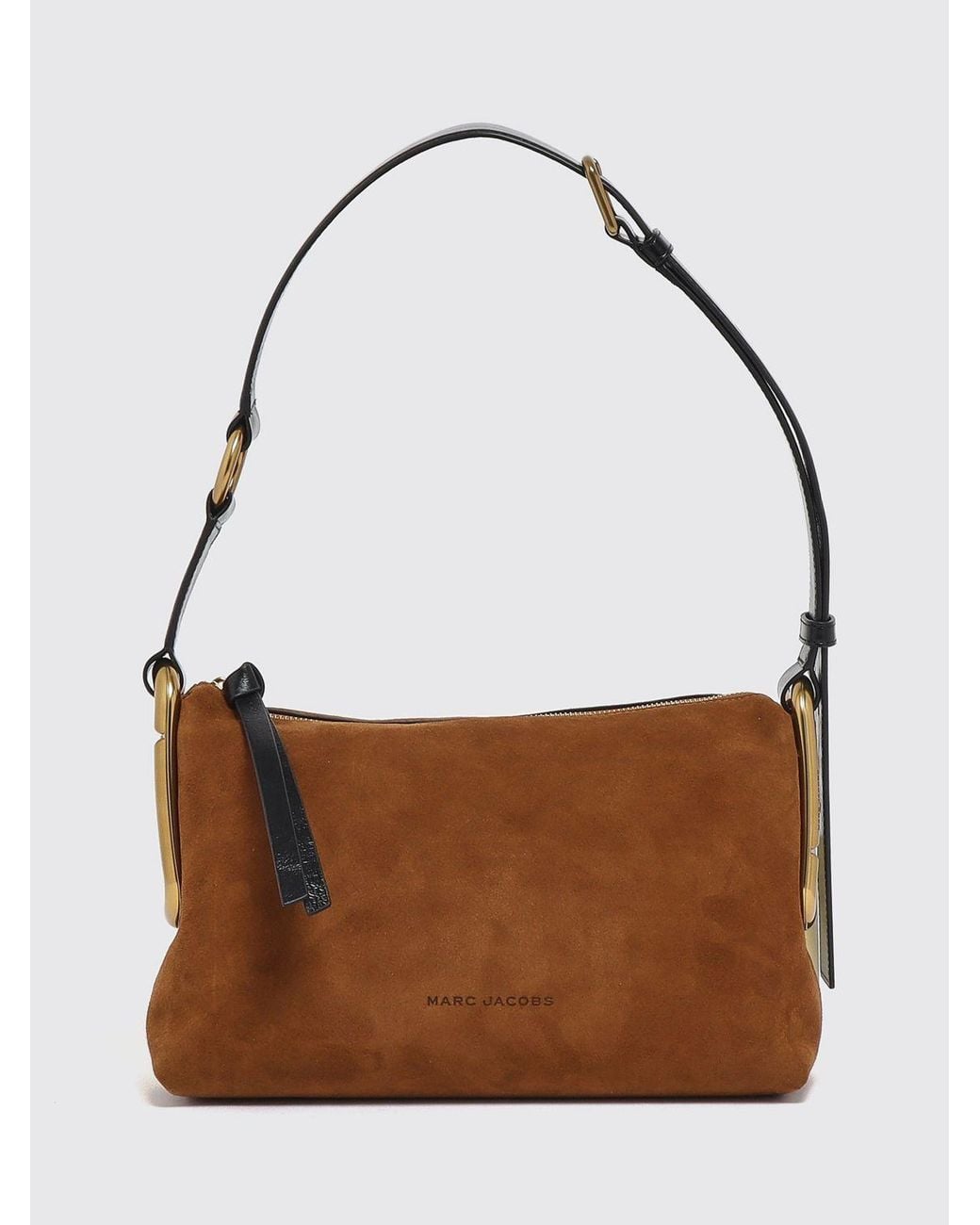 Marc Jacobs Brown Suede Leather Shoulder Bag With Metallic Double J Logo