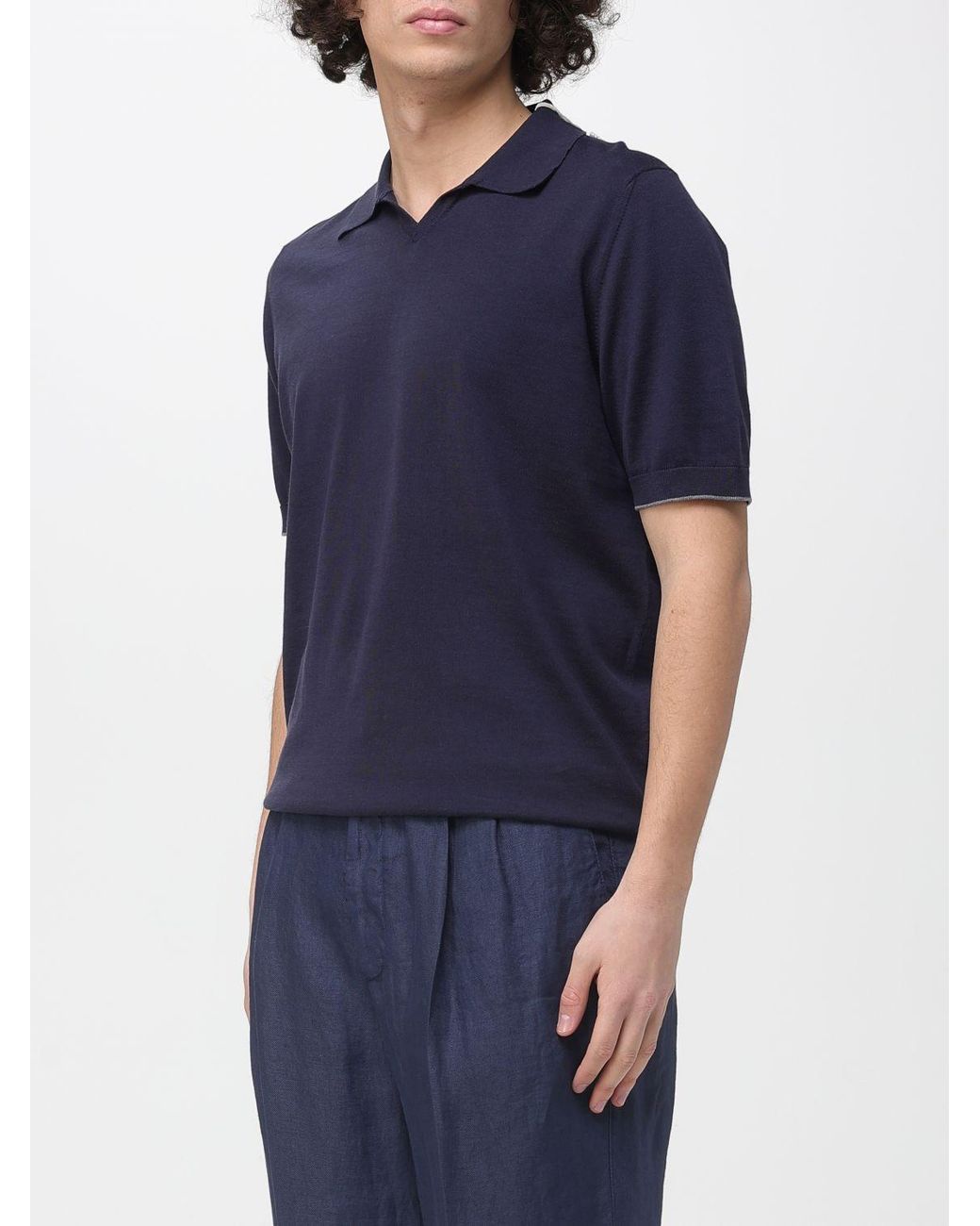 Brunello Cucinelli Blue Cotton Knit Polo Shirt for men