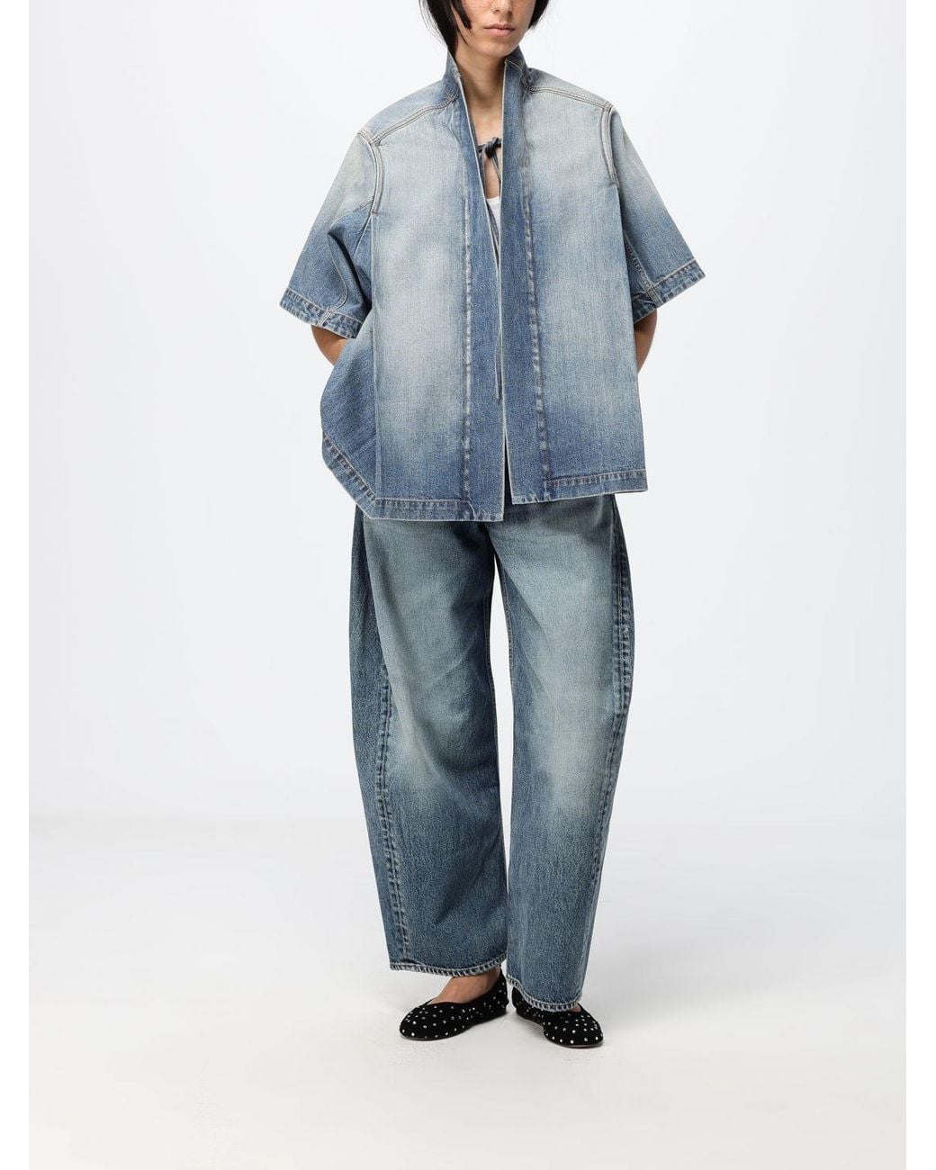 Alaïa Blue Reverse Cropped Jacket With Kimono Sleeves And Shawl Collar