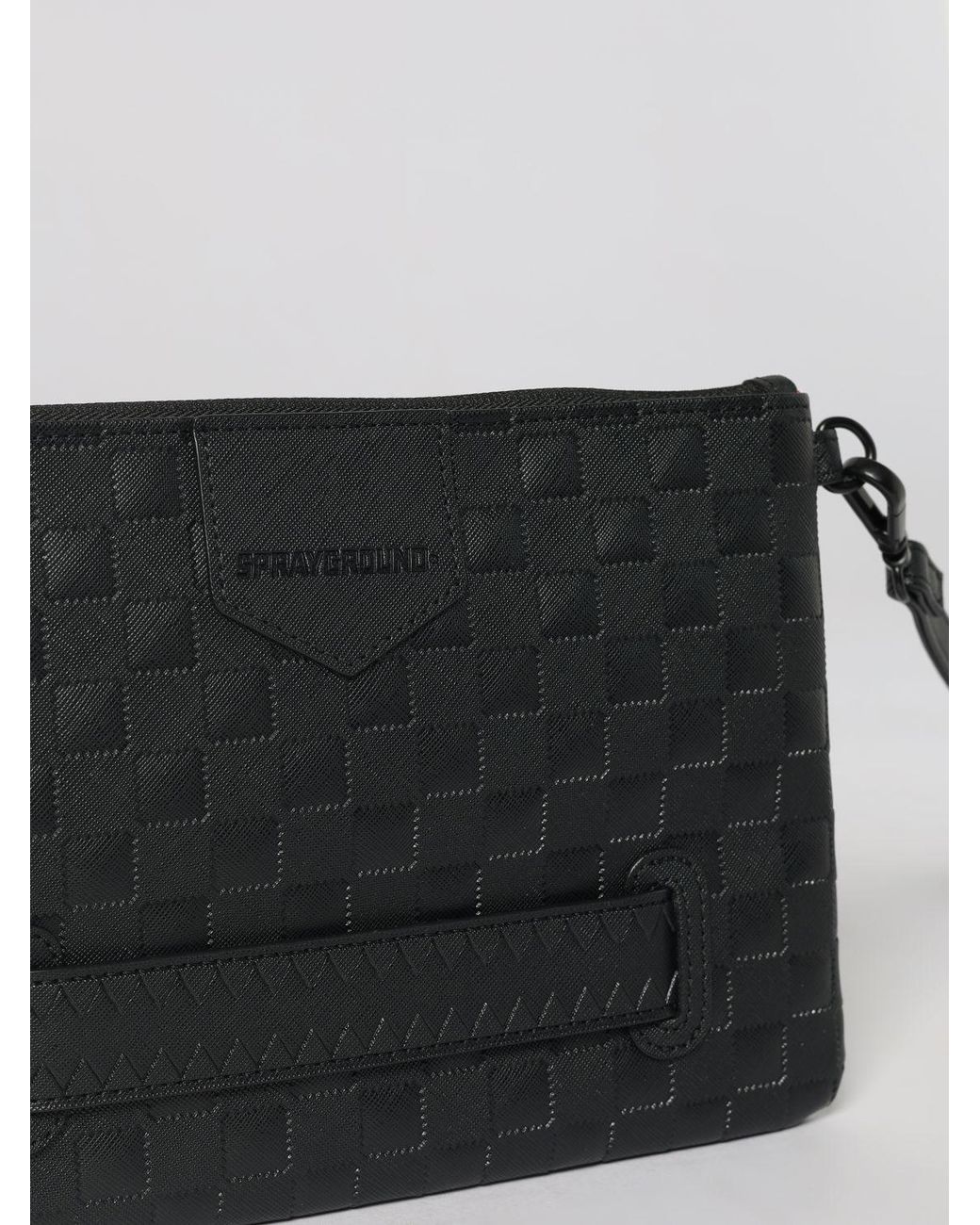 Sprayground Black Raised Check Tone-On-Tone Logo Crossbody Pouch for men