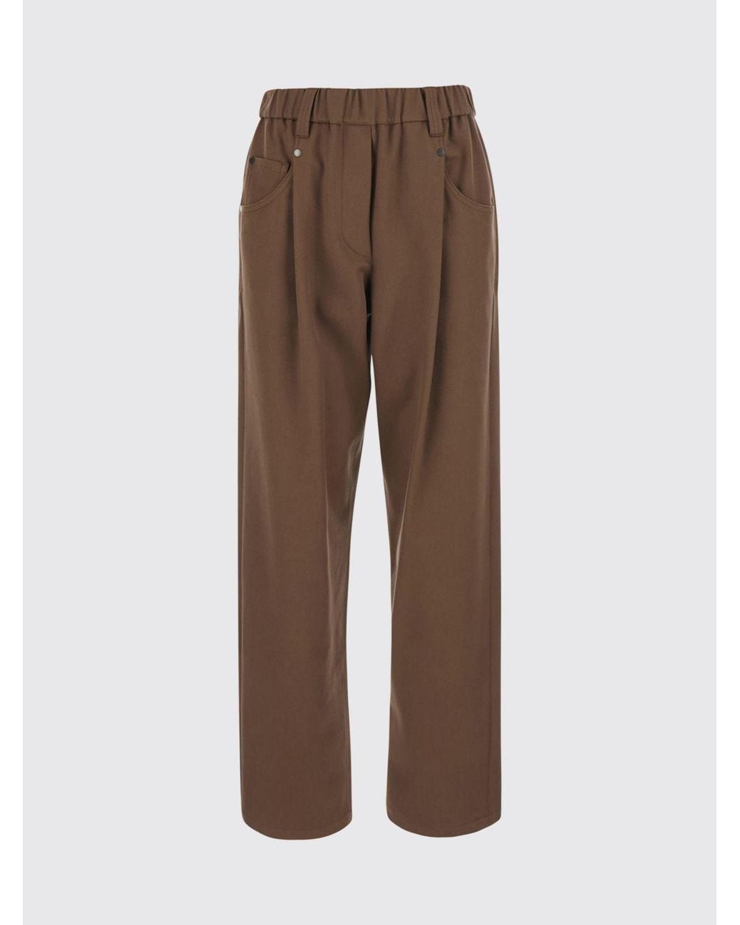 Brunello Cucinelli Brown Wide Leg Viscose And Silk Trousers With Monili Detail