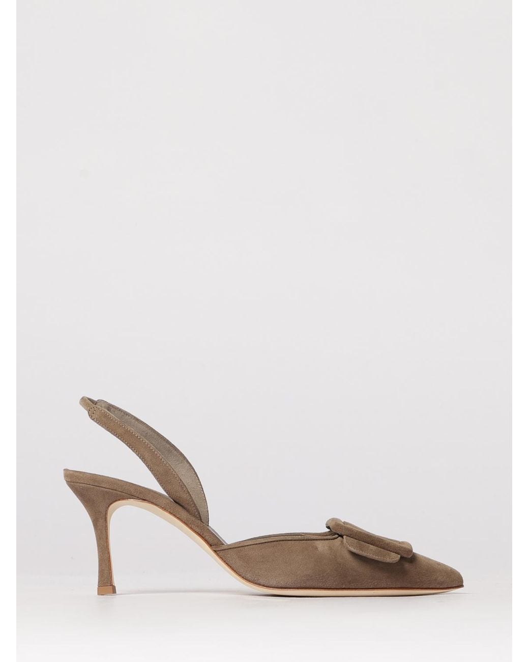 Manolo Blahnik Natural Maysli Suede Slingback Pumps With Decorative Buckle