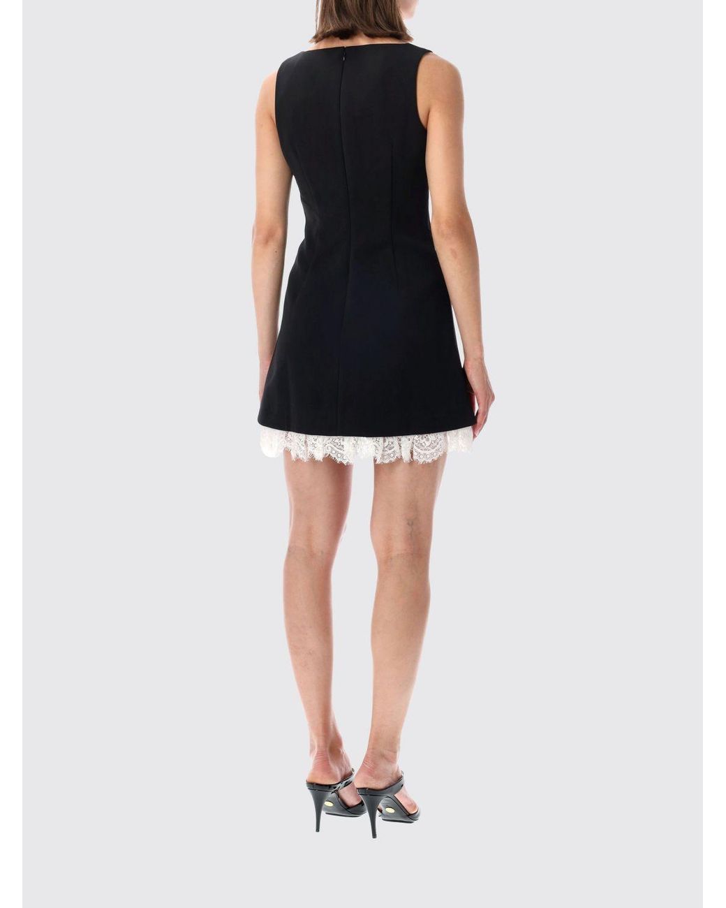 Self-Portrait Black Off-The-Shoulder Crêpe Sheath Mini Dress With Lace Inserts