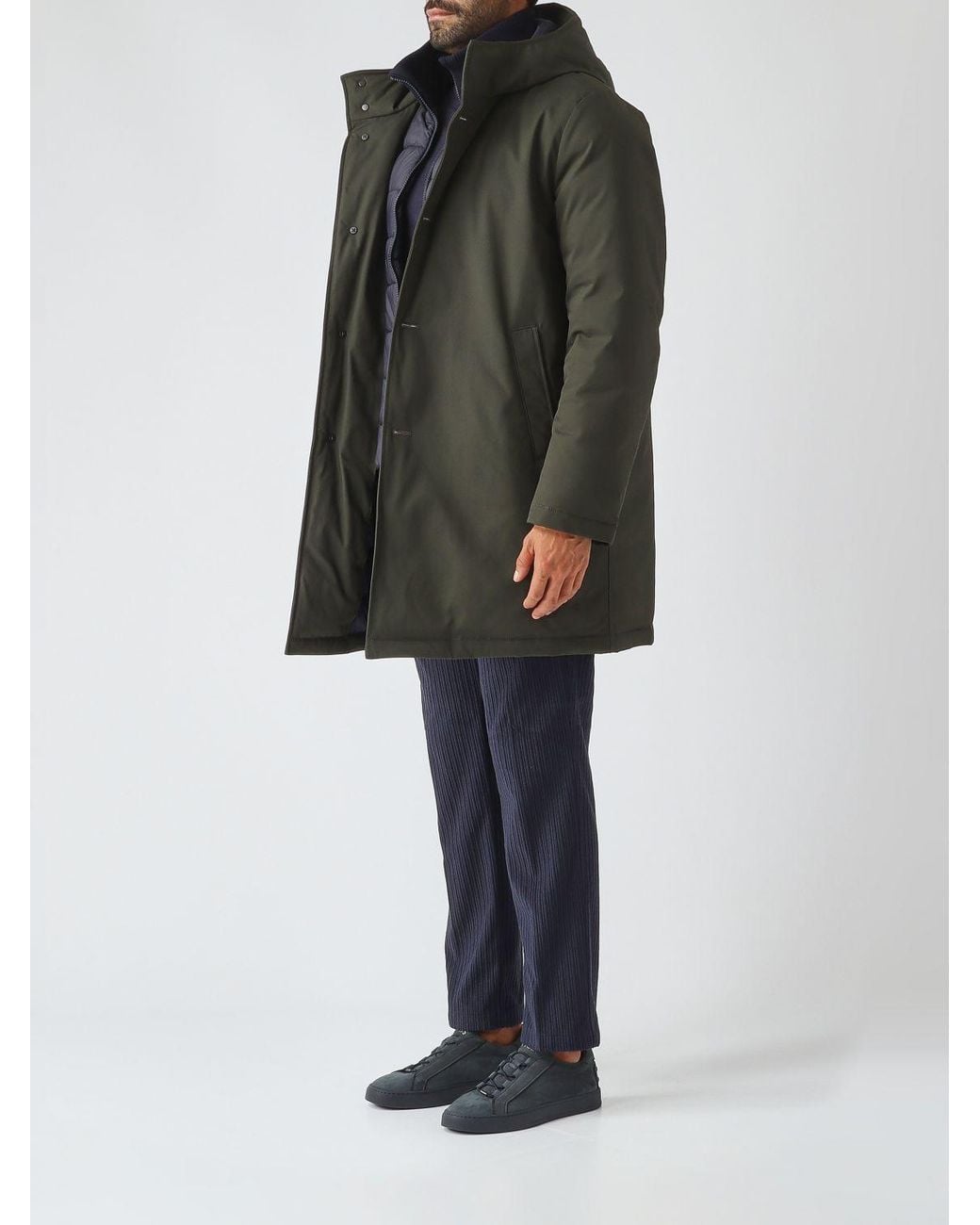 Fay Green Knee-Length Technical Fabric Parka With Down-Padded Hood for men
