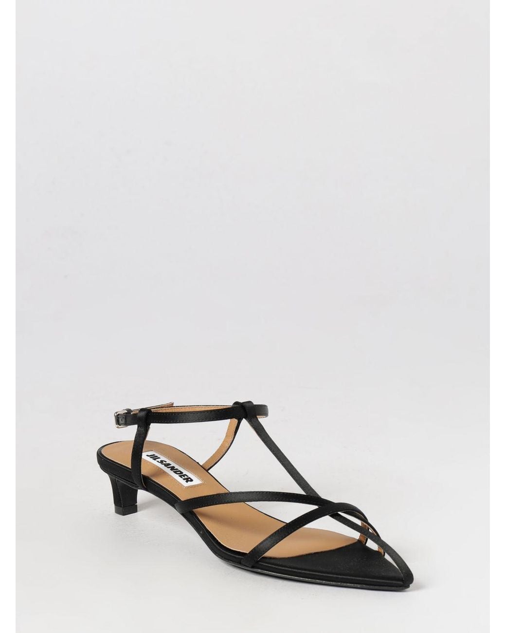 Jil Sander Black Cage Satin Low-Heeled Sandals With Ankle Strap