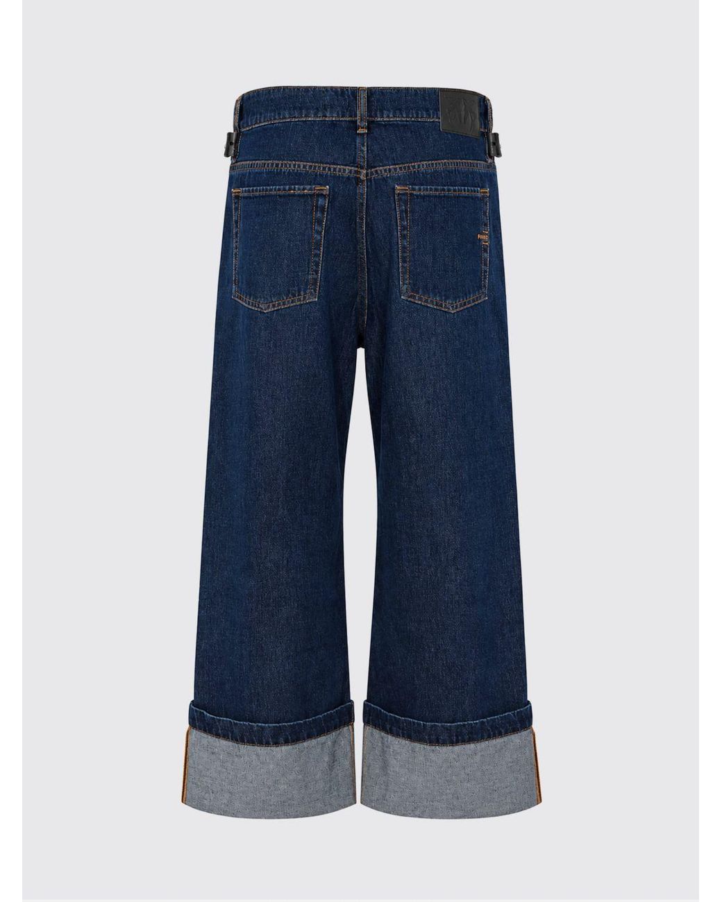 Pinko Blue Cropped Wide-Leg Jeans With Cuffed Hem