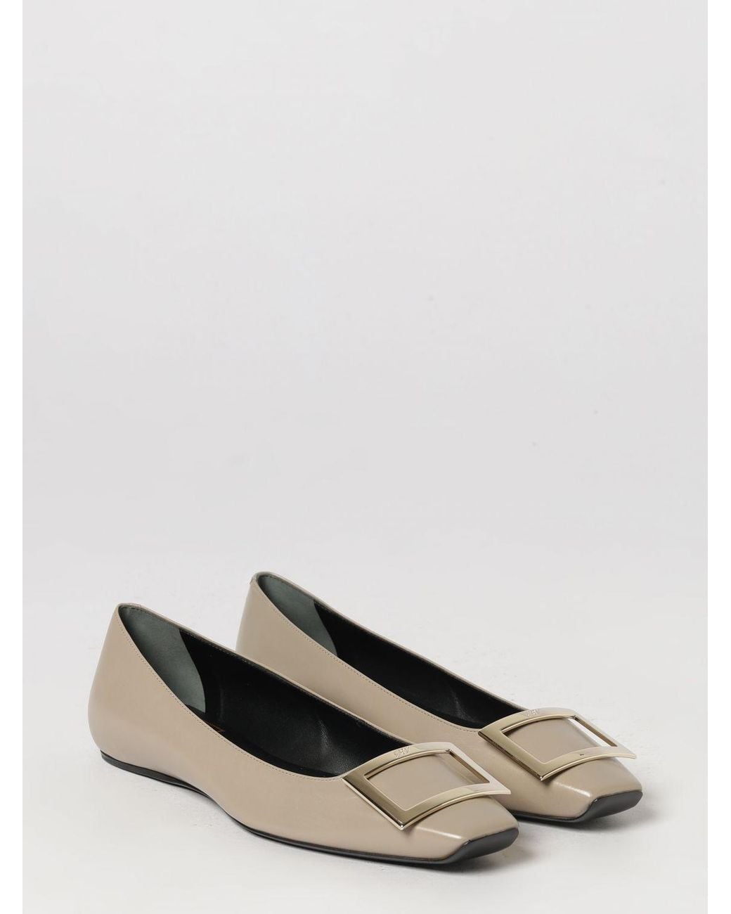 Roger Vivier White Trompette Smooth Leather Ballet Flats With Square Toe