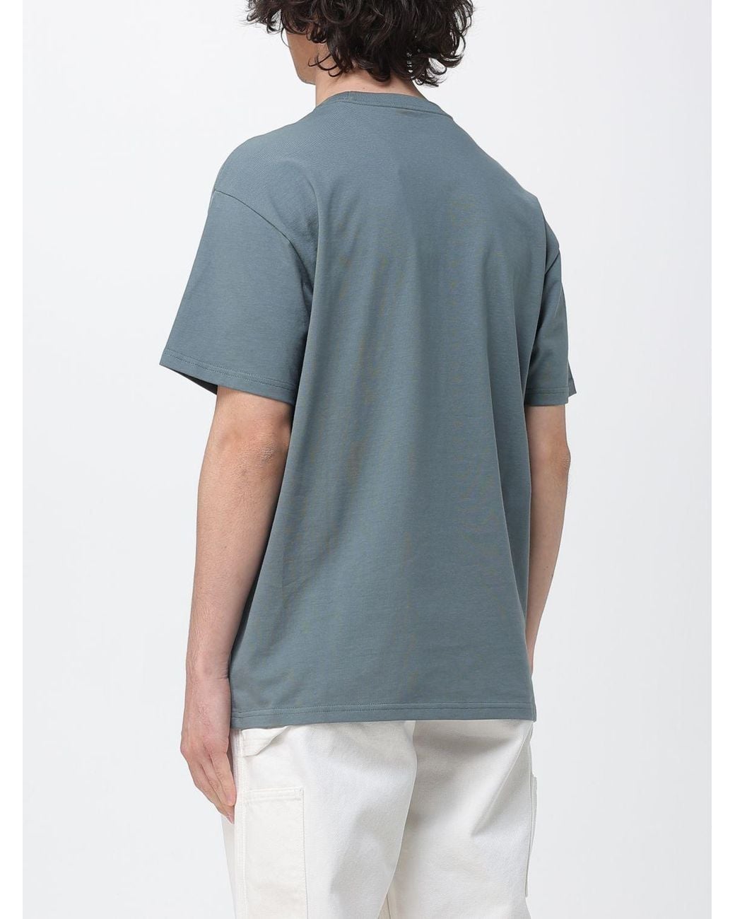 Carhartt Blue Cotton T-Shirt With Embroidered Logo for men