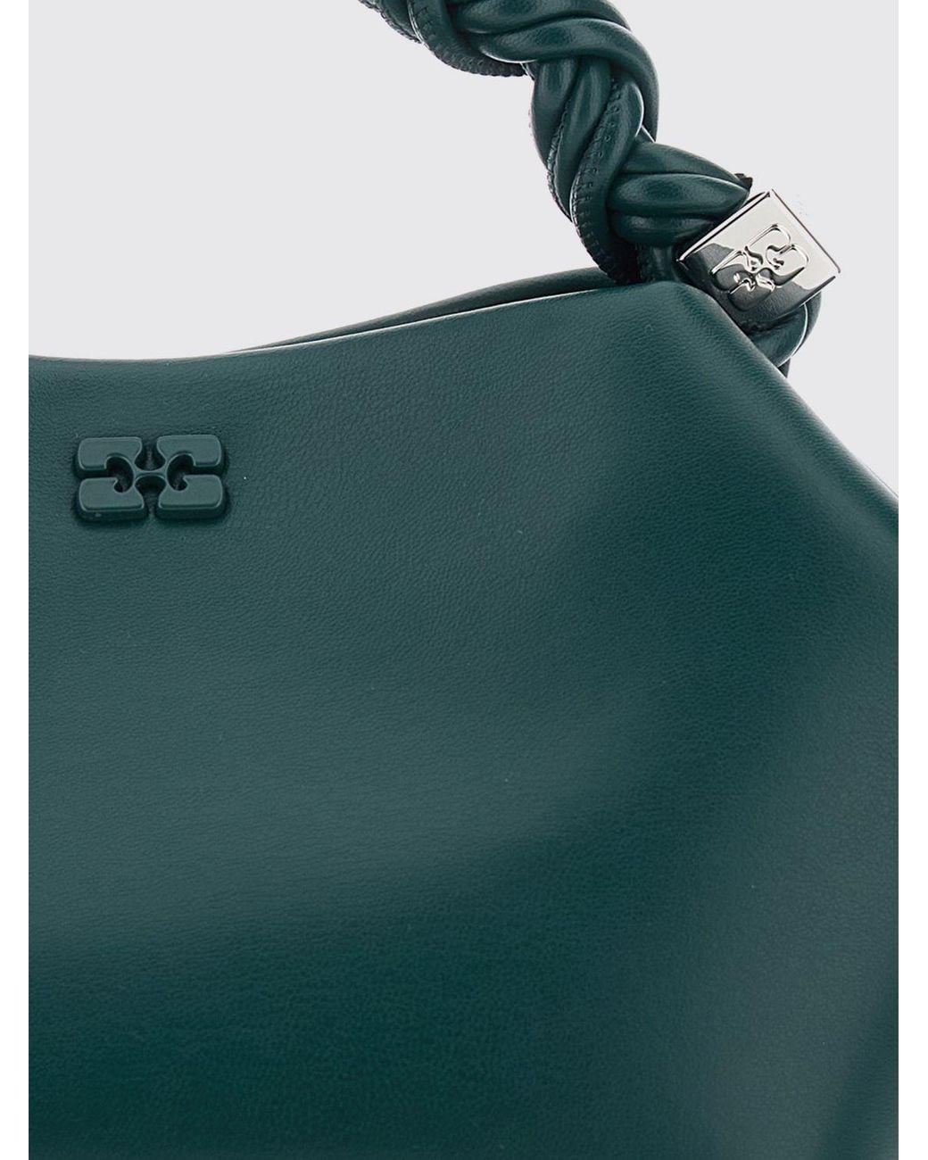 Ganni Green Small Bou Vegan Leather Handbag With Braided Handle