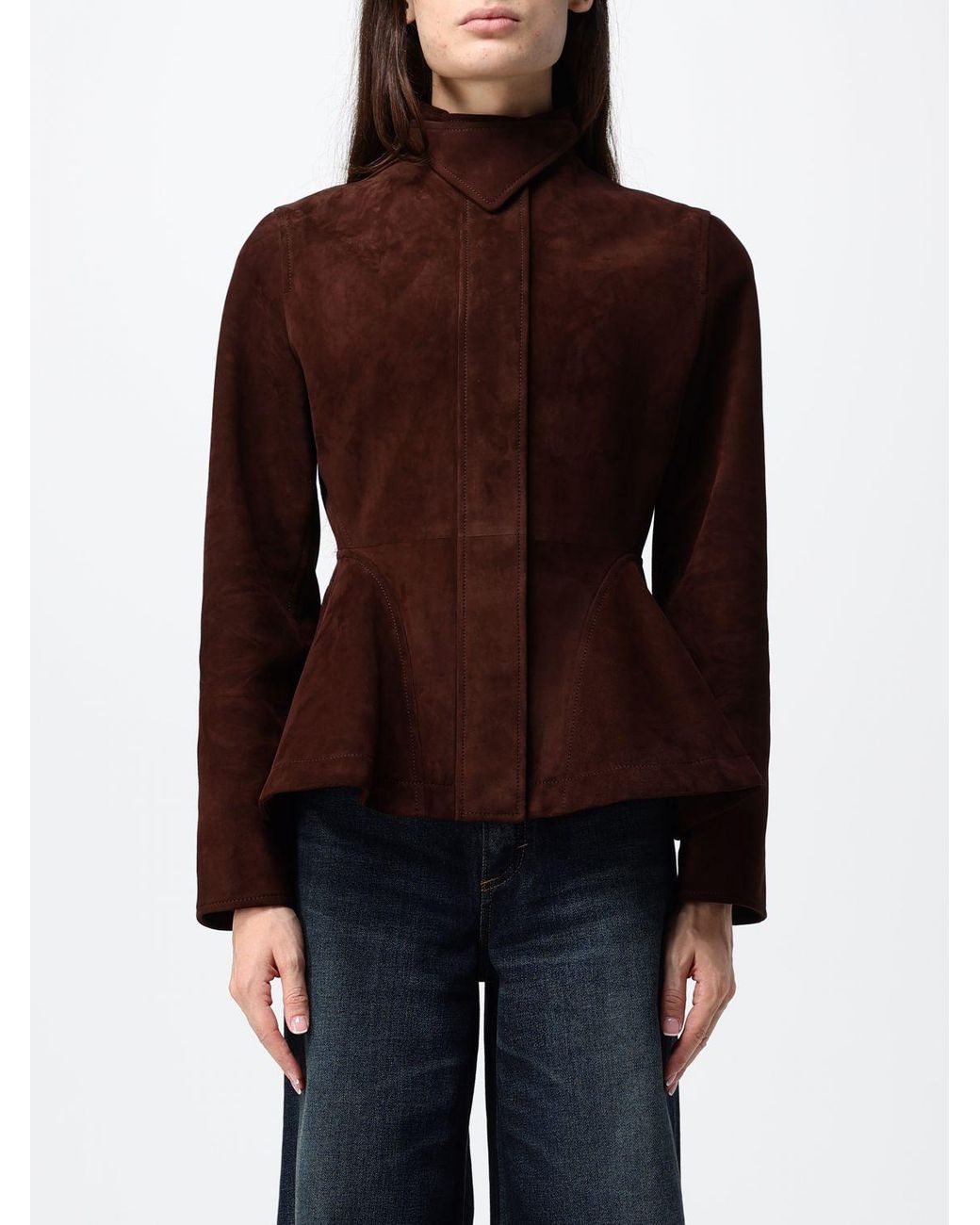 Alaïa Red Slim Fit Suede Leather Short Jacket With High Neck