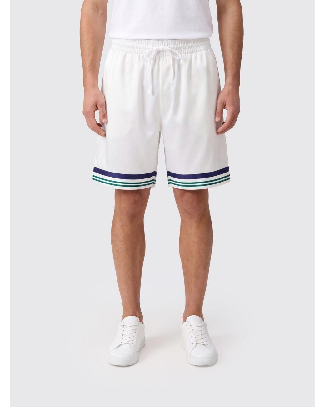 Casablanca White Monogram Silk Shorts With Drawstring Waist for men
