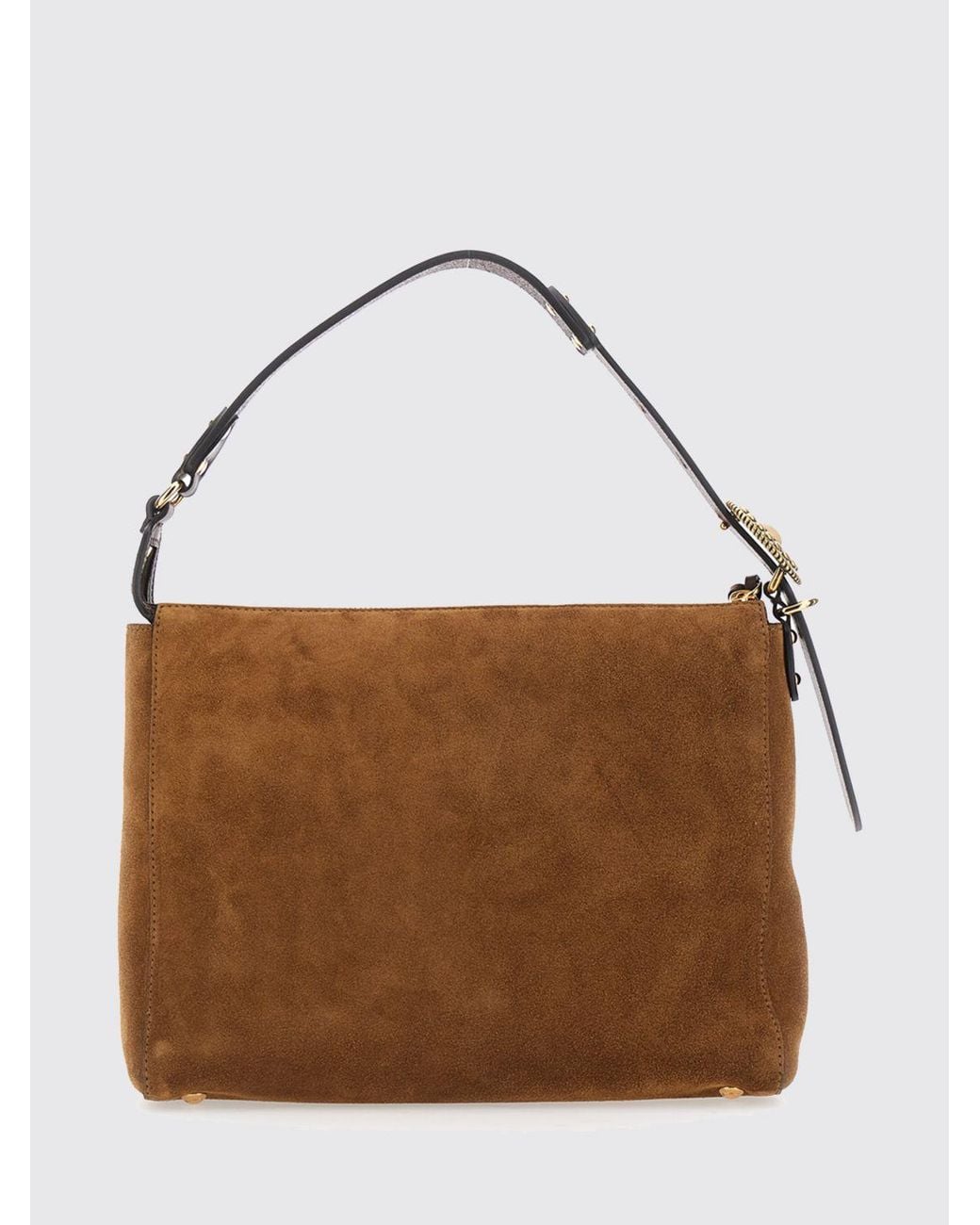 Etro Brown Suede Leather Shoulder Bag With Adjustable Handle And Laminated Logo