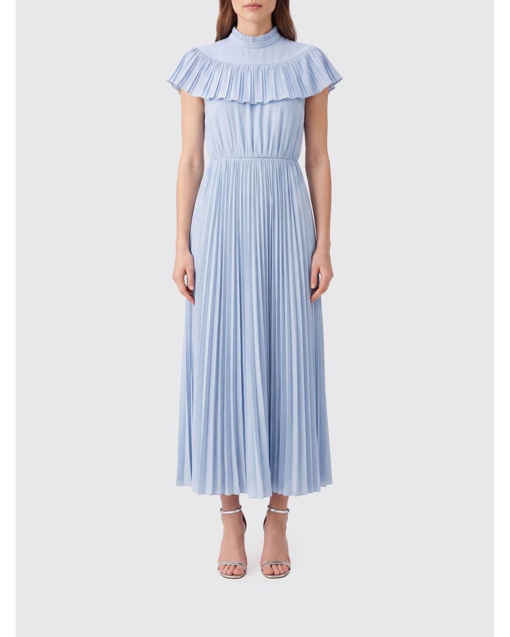 N°21 Blue Sleeveless Pleated High-Neck Crêpe Midi Dress By