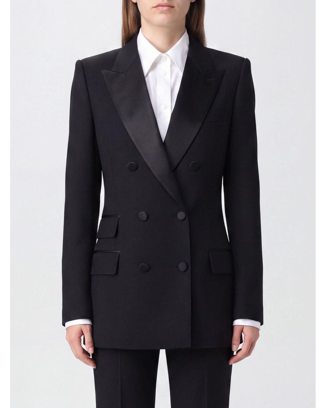 Tom Ford Blue Double-Breasted Wool Tuxedo Blazer With Padded Shoulders