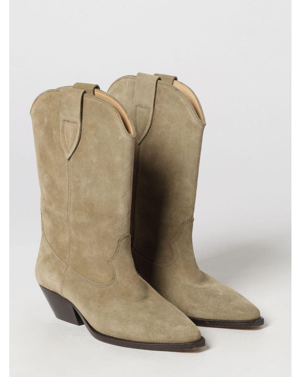 Isabel Marant Natural Duerto Mid-Calf Suede Western Boots With Flared Heel
