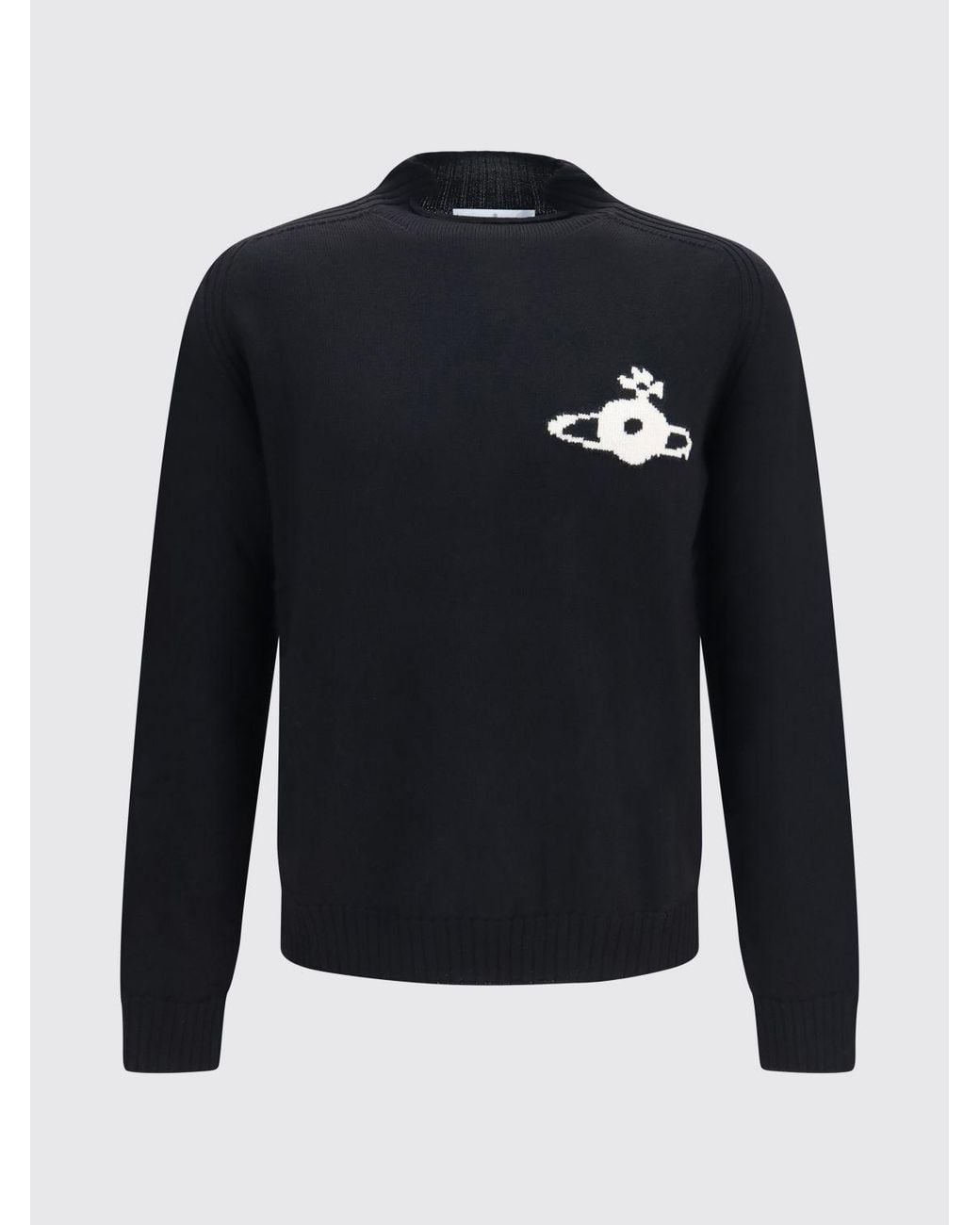 Vivienne Westwood Blue Pure Wool Turtleneck Jumper With Orb Logo Embroidered On The Chest for men