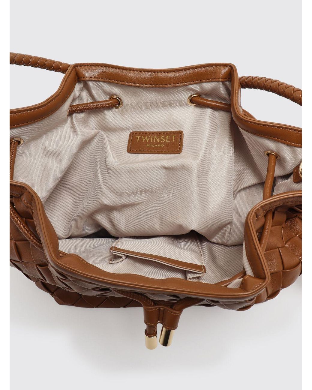 Twinset Brown Woven Synthetic Leather Bucket Bag