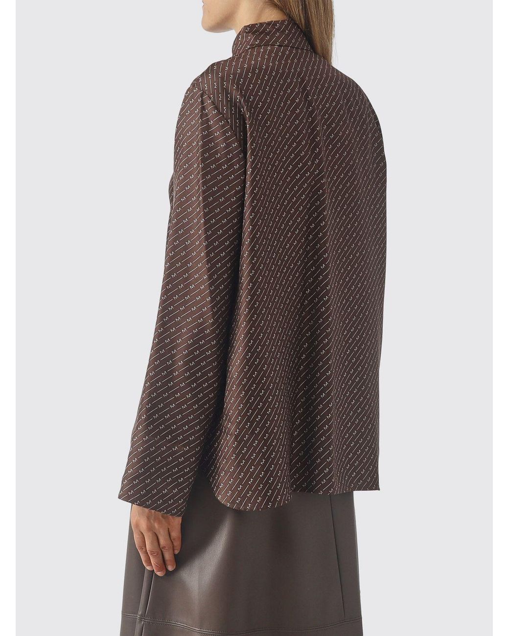 Max Mara Brown Pure Silk Shirt With All-Over Monogram Print