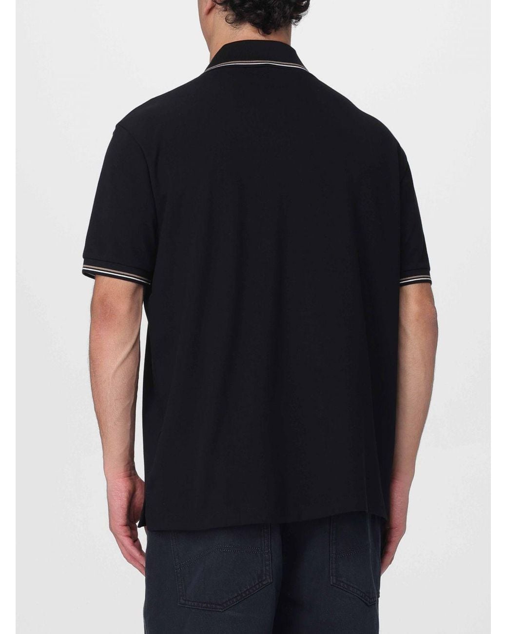 Emporio Armani Black Stretch Cotton Polo Shirt for men