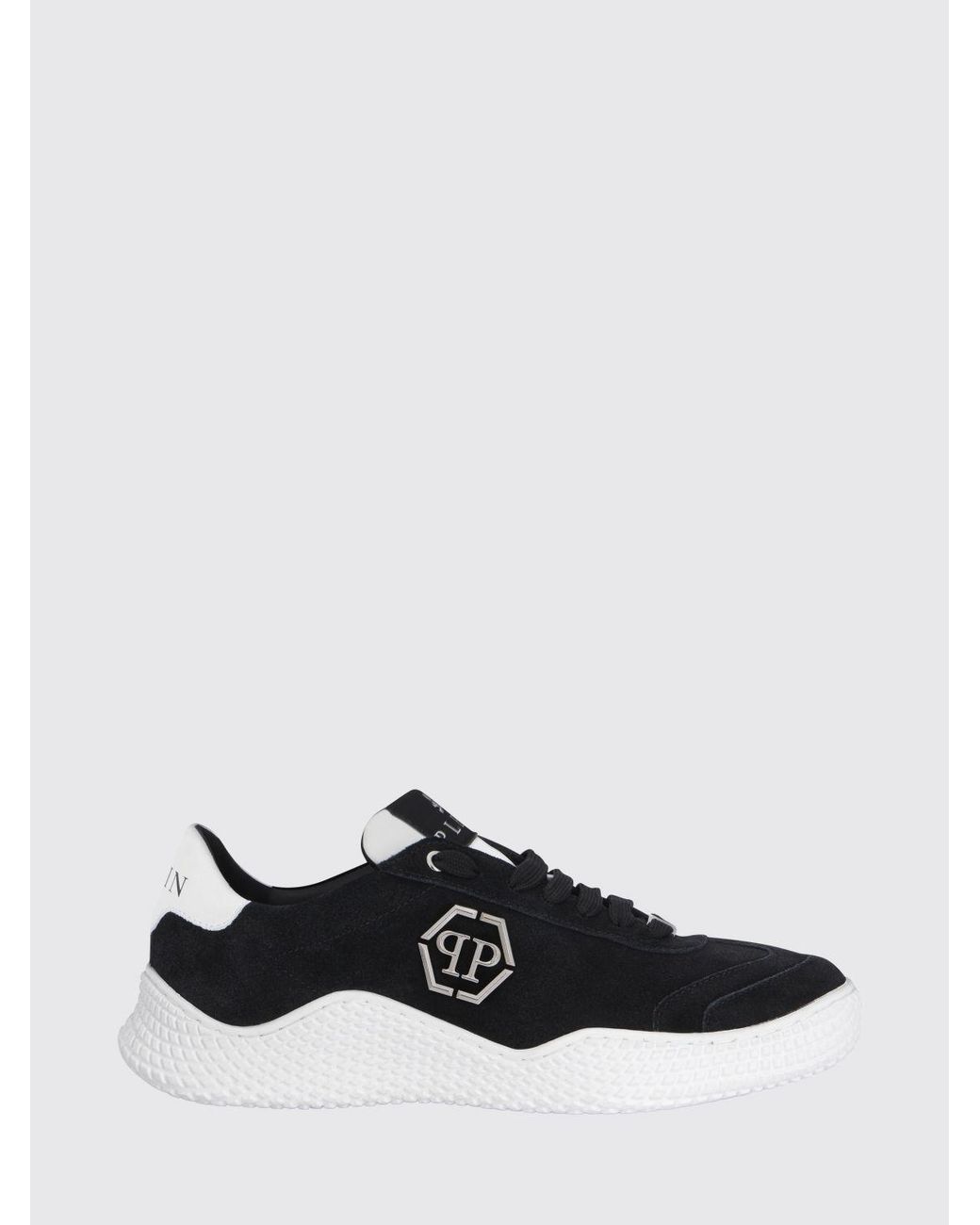 Philipp Plein White Low Top Leather And Suede Sneakers With Hexagon Logo for men