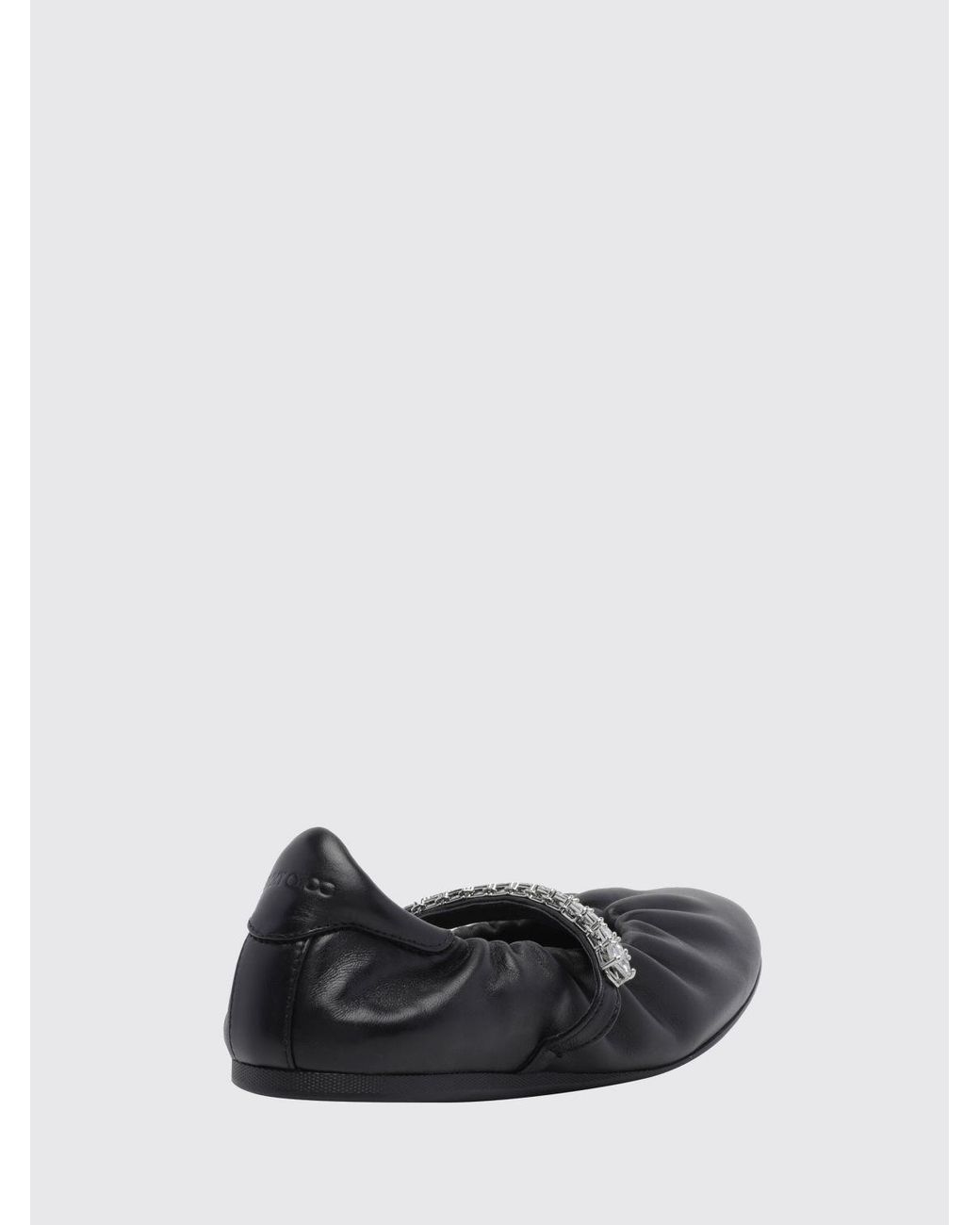 Jimmy Choo White Jade Calfskin Leather Ballet Pumps With Crystal Embellishment
