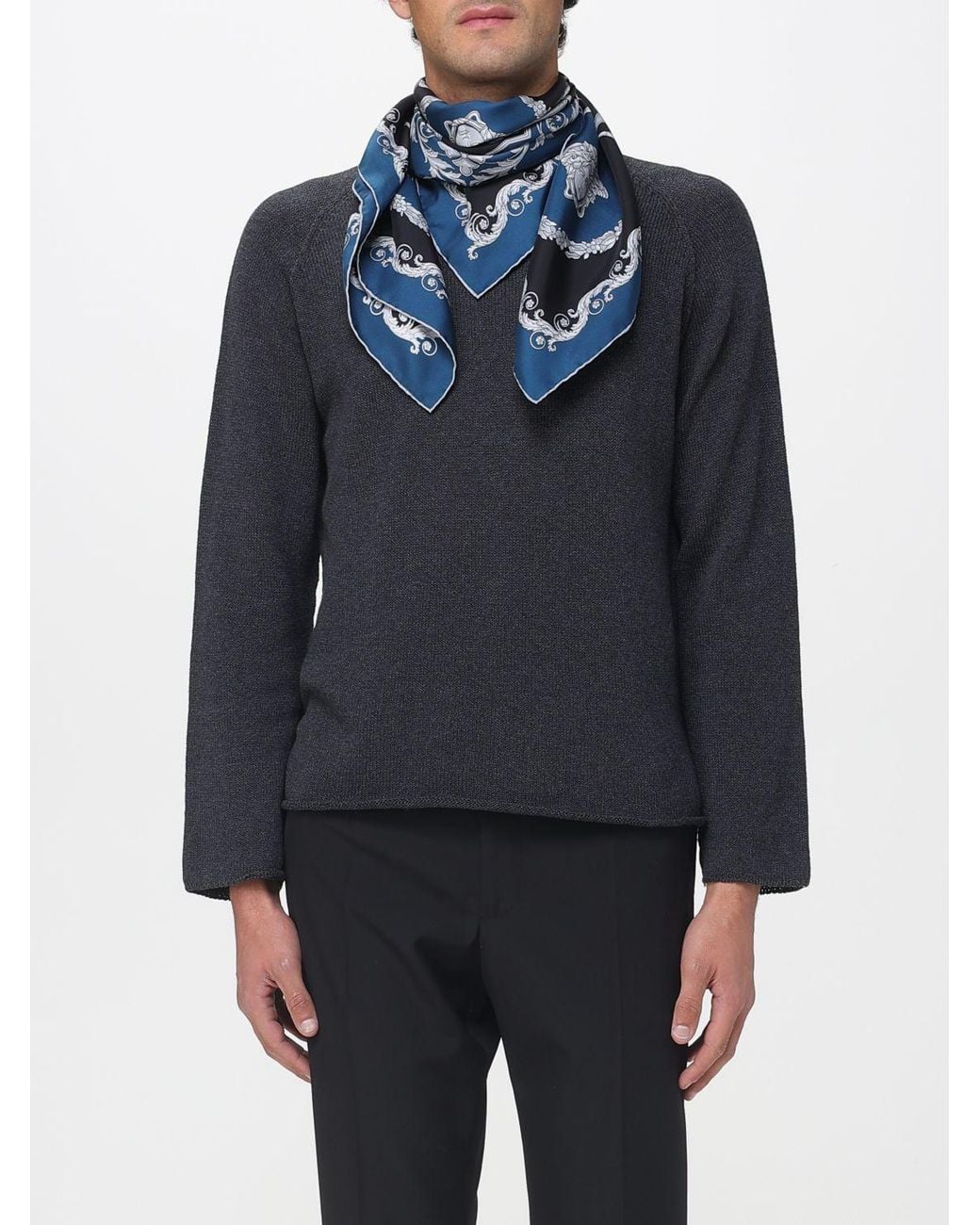 Versace Blue Baroque Print Silk Foulard for men