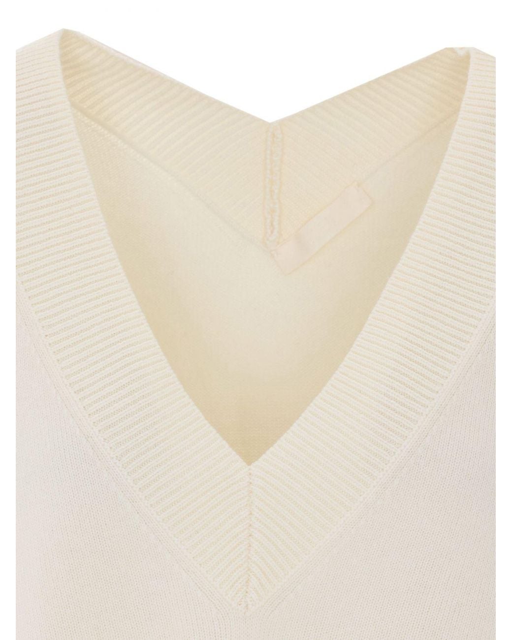ELEH White Pure Wool V-Neck Jumper With Dropped Shoulders