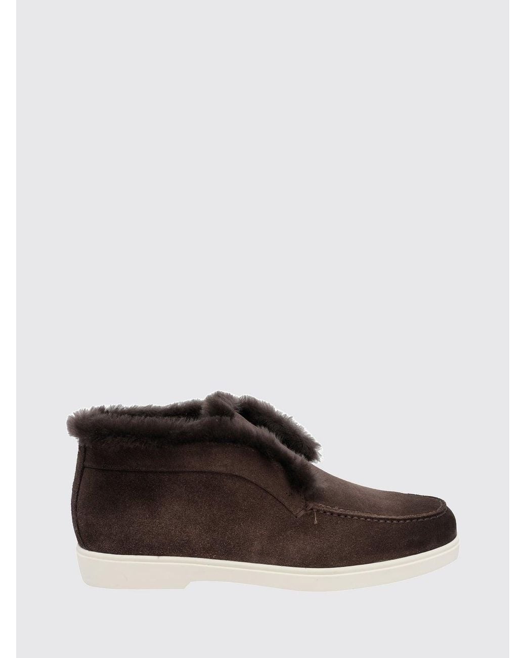 Santoni Brown Suede Ankle Boots With Warm Shearling Interior