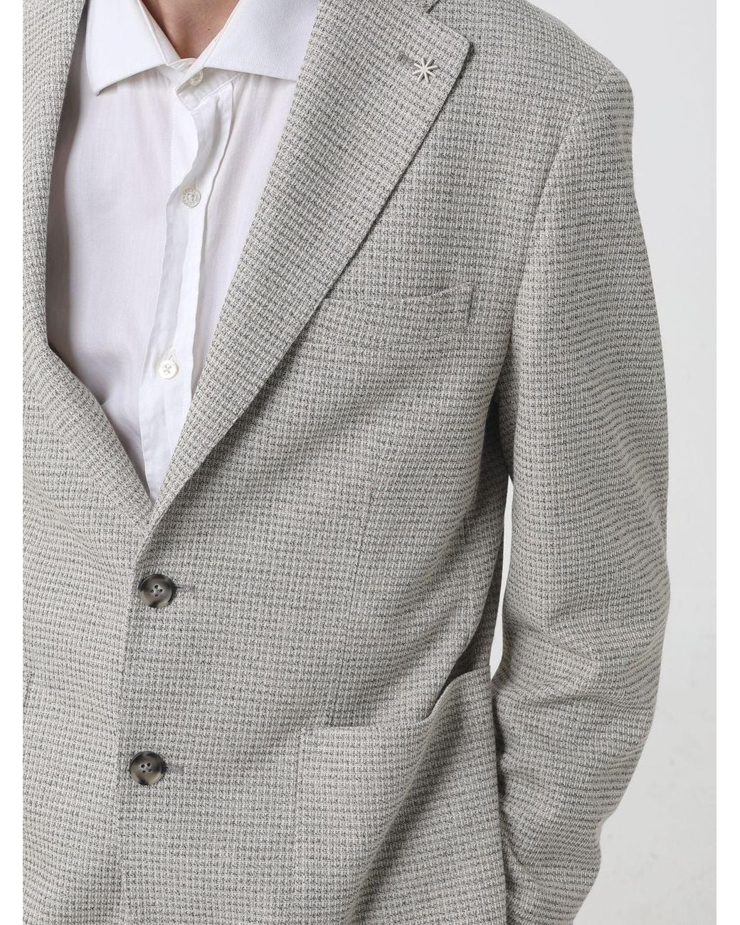 Manuel Ritz Gray Single-Breasted Cotton Blend Blazer With Patch Pockets for men