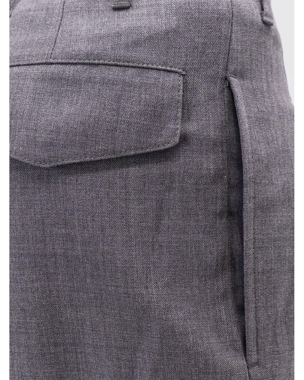 AMI Gray Mid-Rise Pleated Wool Wide-Leg Tailored Trousers for men