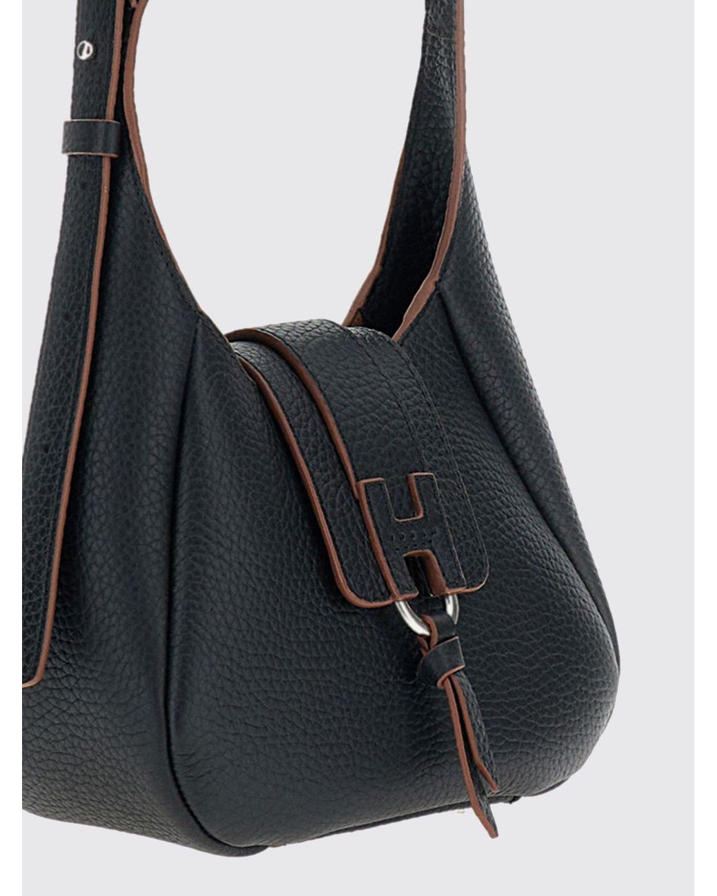 Hogan Black Trend Mini Hammered Leather Shoulder Bag With Embossed Logo
