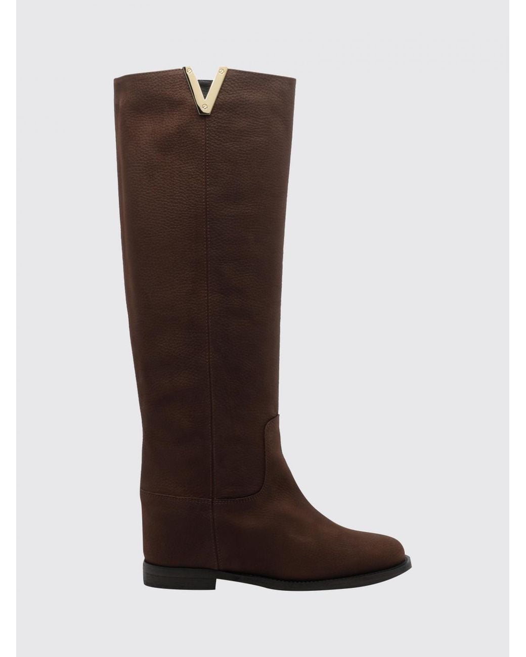 Via Roma 15 Brown Suede Knee-High Boots With Internal Wedge