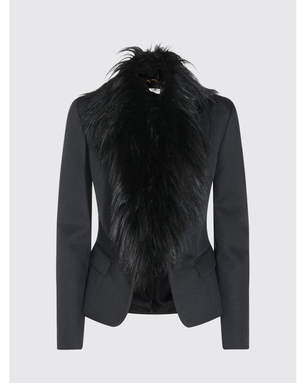 Elisabetta Franchi Blue Slim Fit Virgin Wool Blazer With Fur Collar